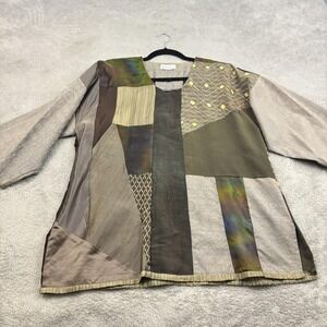 Paco Soler Tunic Top Womens L Multicolor Silk Blend Patchwork Boho Art Lagenlook